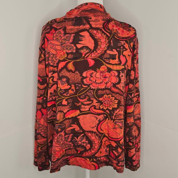 Chico's full zip Cotton sweatshirt beaded floral stretchy jacket XL 16 red brown - Picture 3 of 17